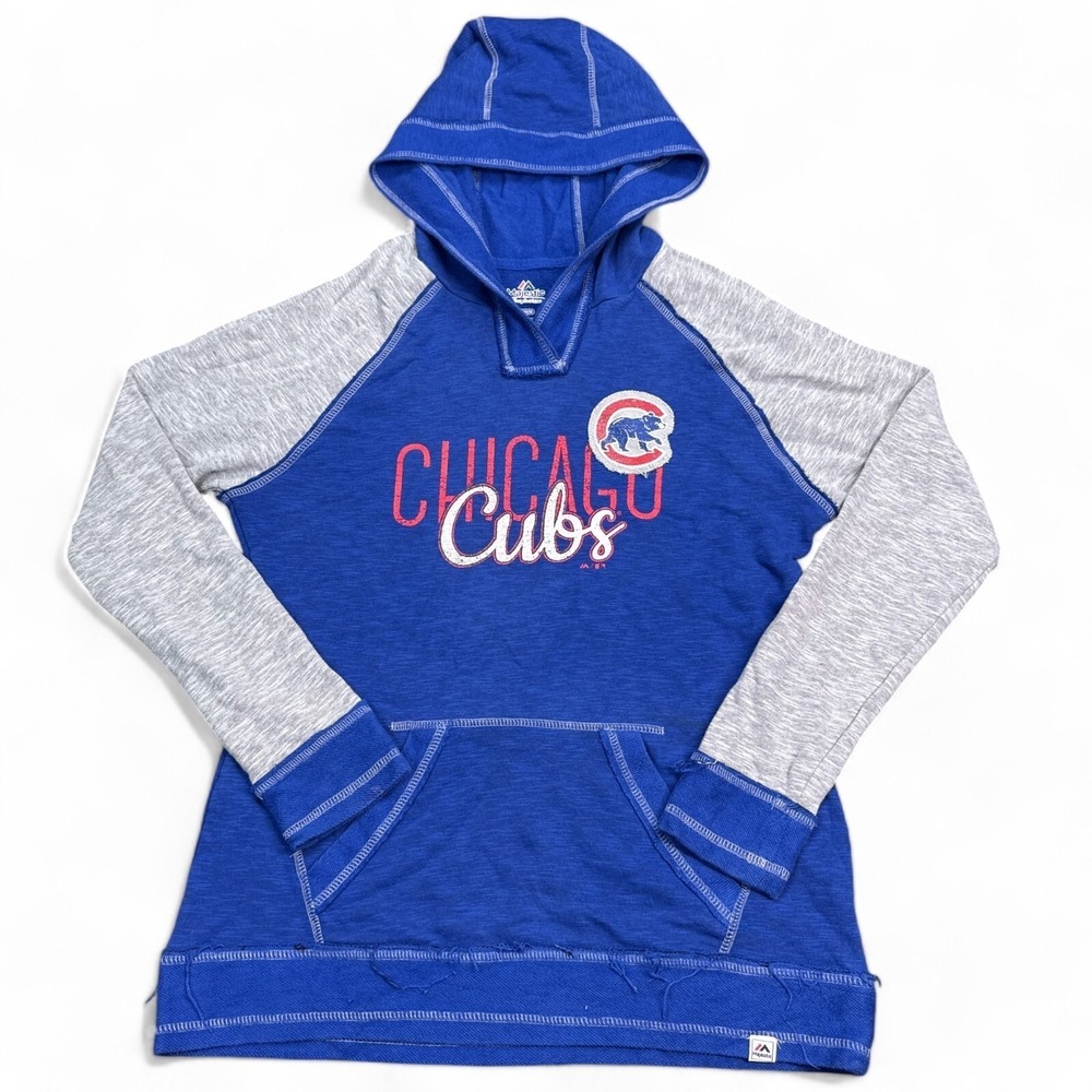 Chicago Cubs x Majestic Hoodie Womens Size Medium Blue Gray Pullover MLB